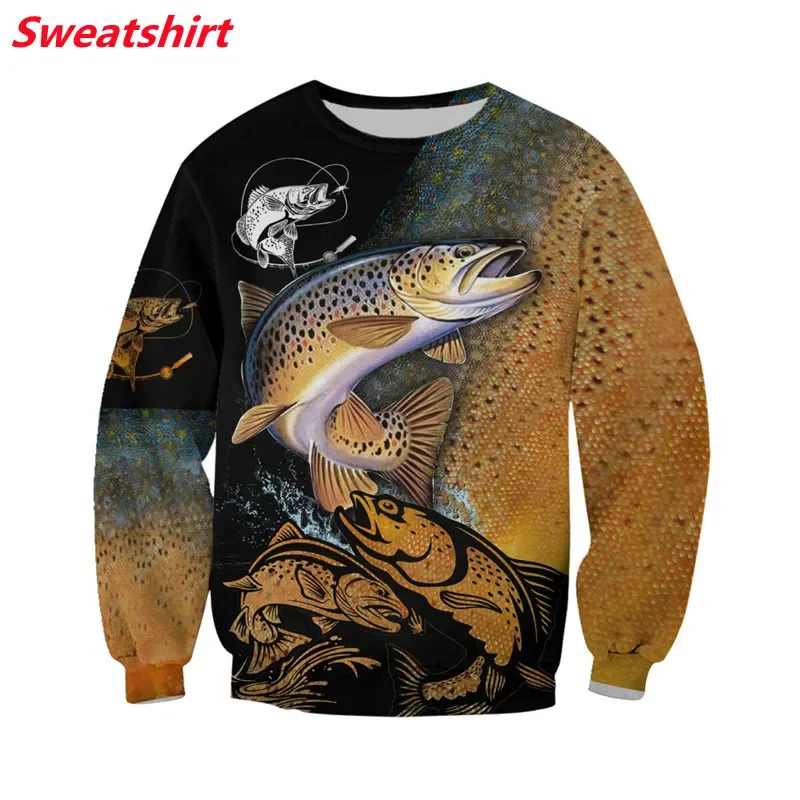 La pesca più alla moda love brown trout felpa con cappuccio stampata in 3D autunno felpa con cappuccio da uomo con cerniera Unisex felpa casual da strada