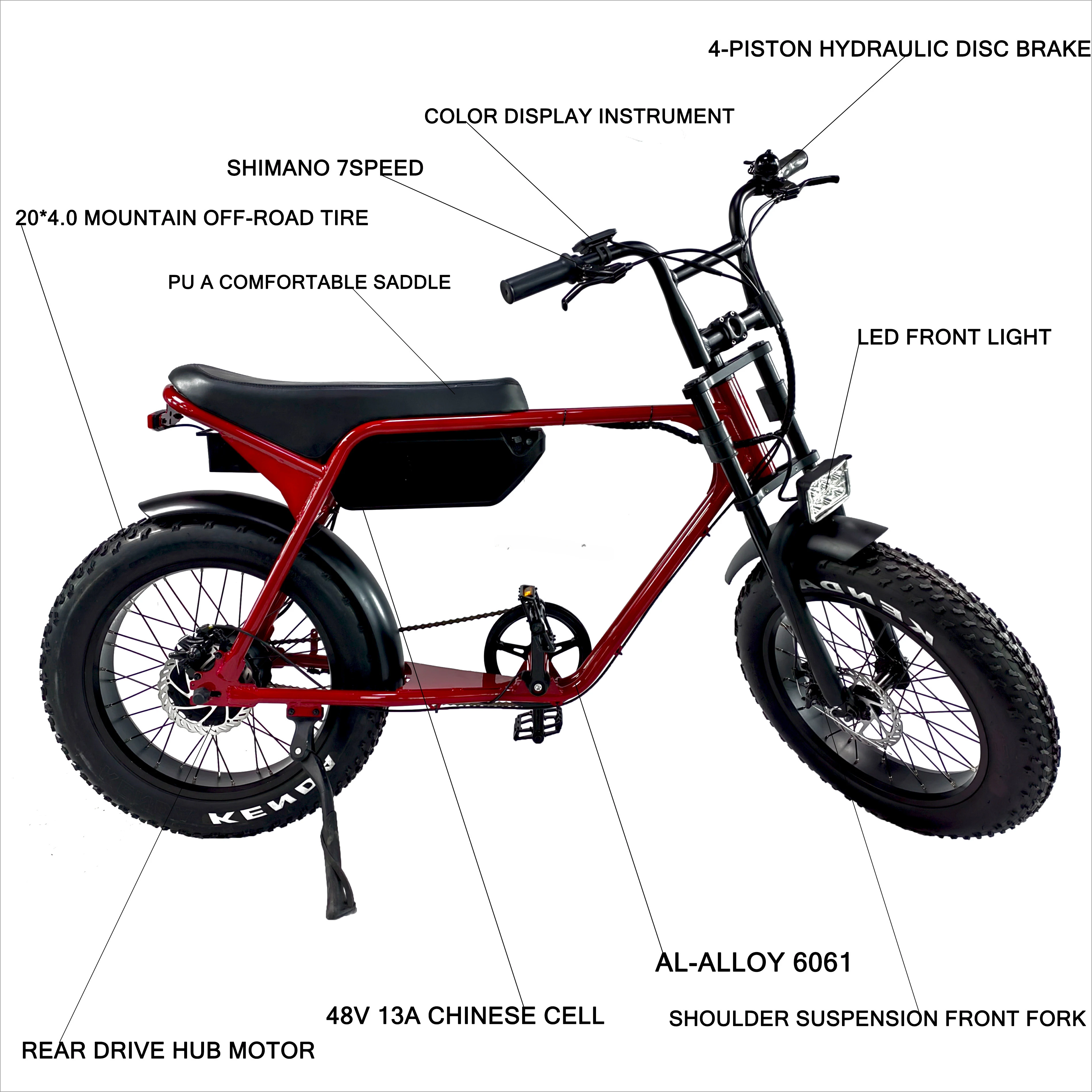 Electric Fat Bikes 20 Inches V8 Electric Bike With Rear Hub Motor 48V Lithium Battery Power Supply