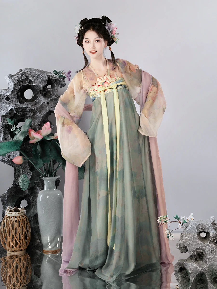 

Anchi【Jingmo】крутой летний комплект Hanfu Lotus Tang Sle, облегающая футболка длиной до груди и юбка, женская подростковая одежда