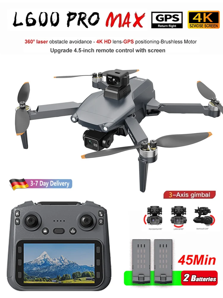 L600 PRO MAX GPS-Drohne Professionelle 8K-Kamera 3-Achsen-Gimbal Luftaufnahmen 5G WIFI FPV Bürstenloser Motor 360° °   Laser-Hindernisvermeidung Optischer Fluss-Schwebeflug mit