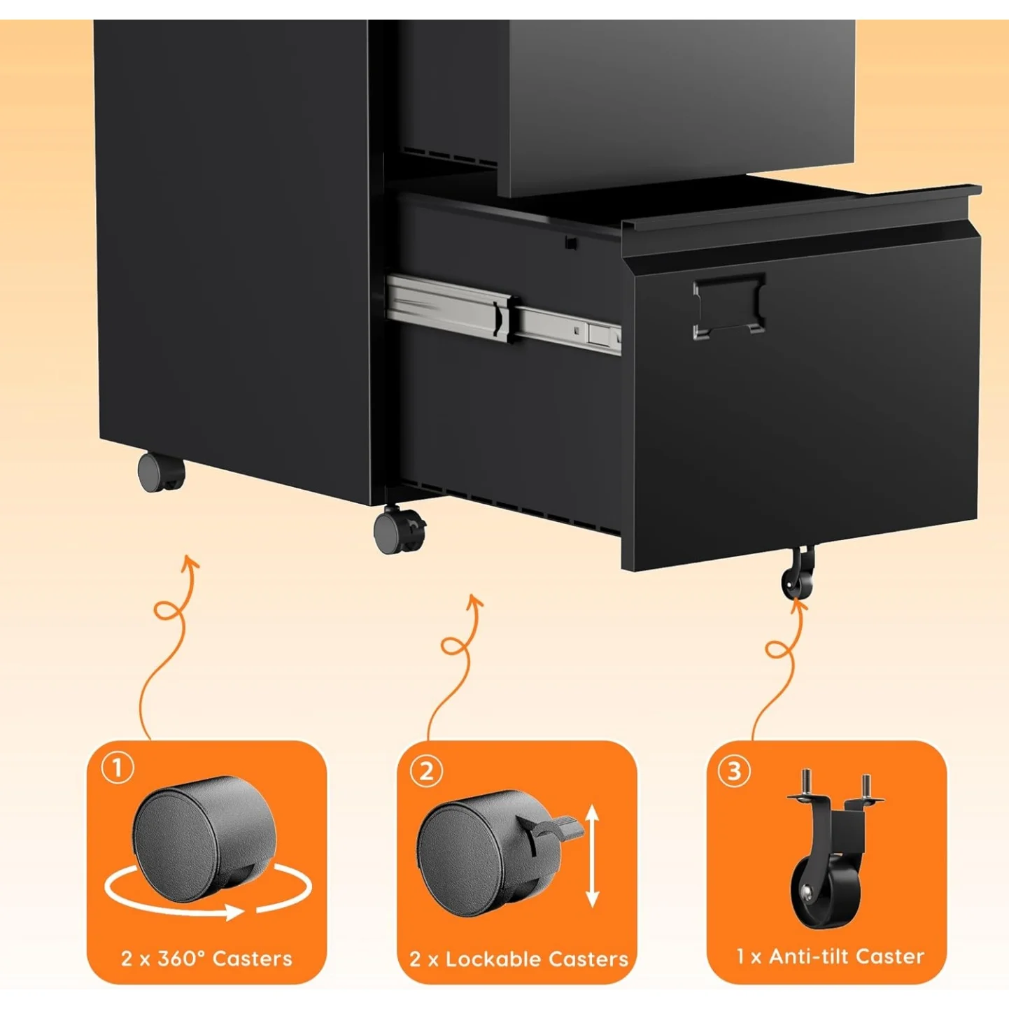 2 Drawer File Cabinet with Wheels, Under Desk Drawer with Lock Name Card Holder for Home Office, Metal Filing Cabinet for