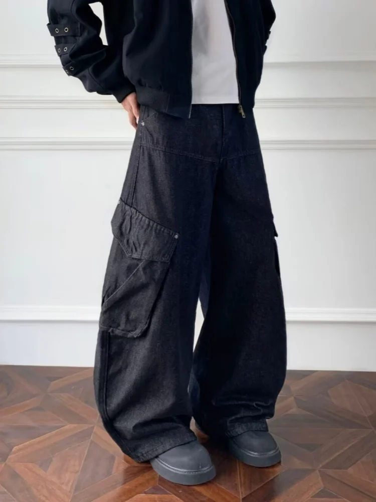 2025, japanische Y2K-Streetwear, schwarze Baggy-Cargo-Jeans, Hose für Herren, Kleidung, weites Bein, gerade Baumwolle, lange Hose, Moda Hombre – Detail 6