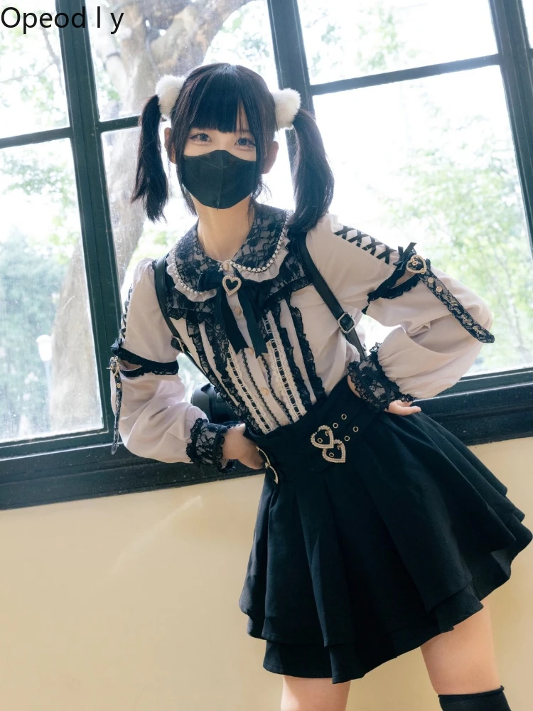 

Liz New Japanese Sweet Girl Lolita Long-sleeved Shirt 2026 Spring Summer Bow Lace Detachable Sleeve Versatile Splicing Shirt
