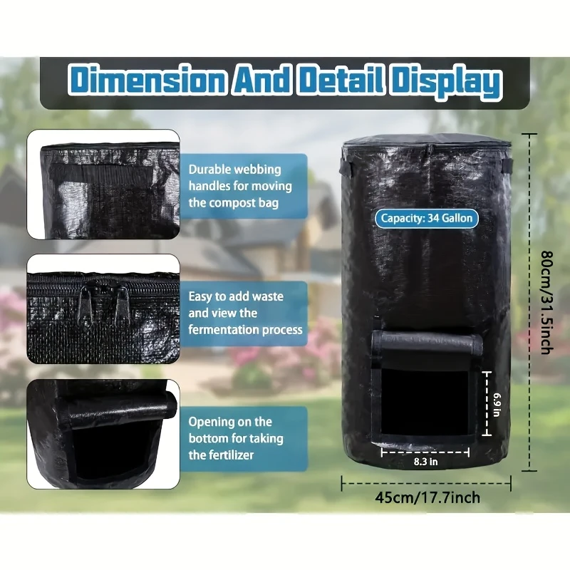 15/34 gallon reusable yard garbage bag, lawn bag, heavy garden bag, compost bag, garbage bin, outdoor container
