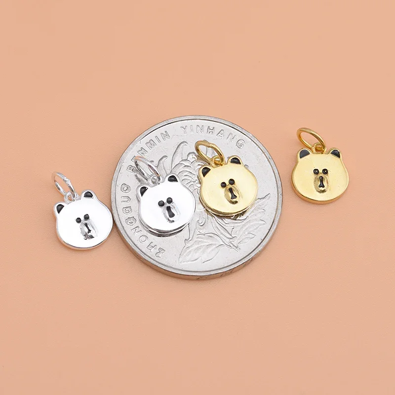 S925 Sterling silver gold plated cute Bear pendant DIY Korean fashion pop jewelry bracelet necklace accessory women image 4