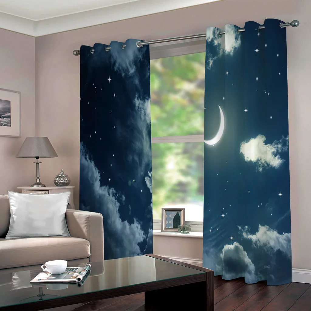 Custom any size blue curtains sky stars curtain Window Blackout Luxury 3D Curtains set For Bed room Living room Office Hotel