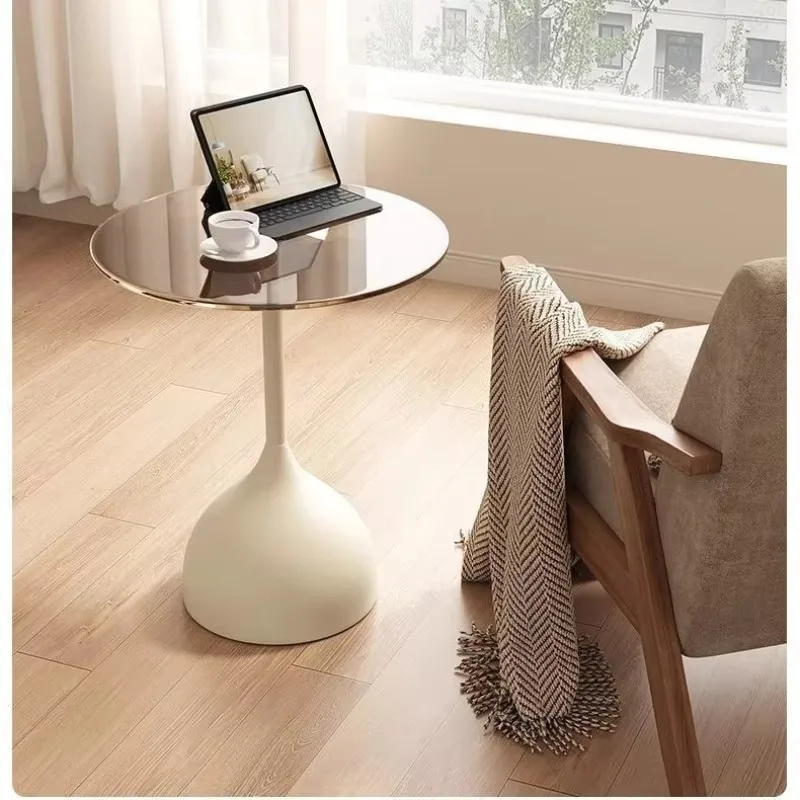 Light Luxury High End Glass Top Round Coffee Table, Casual Tea Shelf Table for Sofa Side Balcony Bedside Home Decor