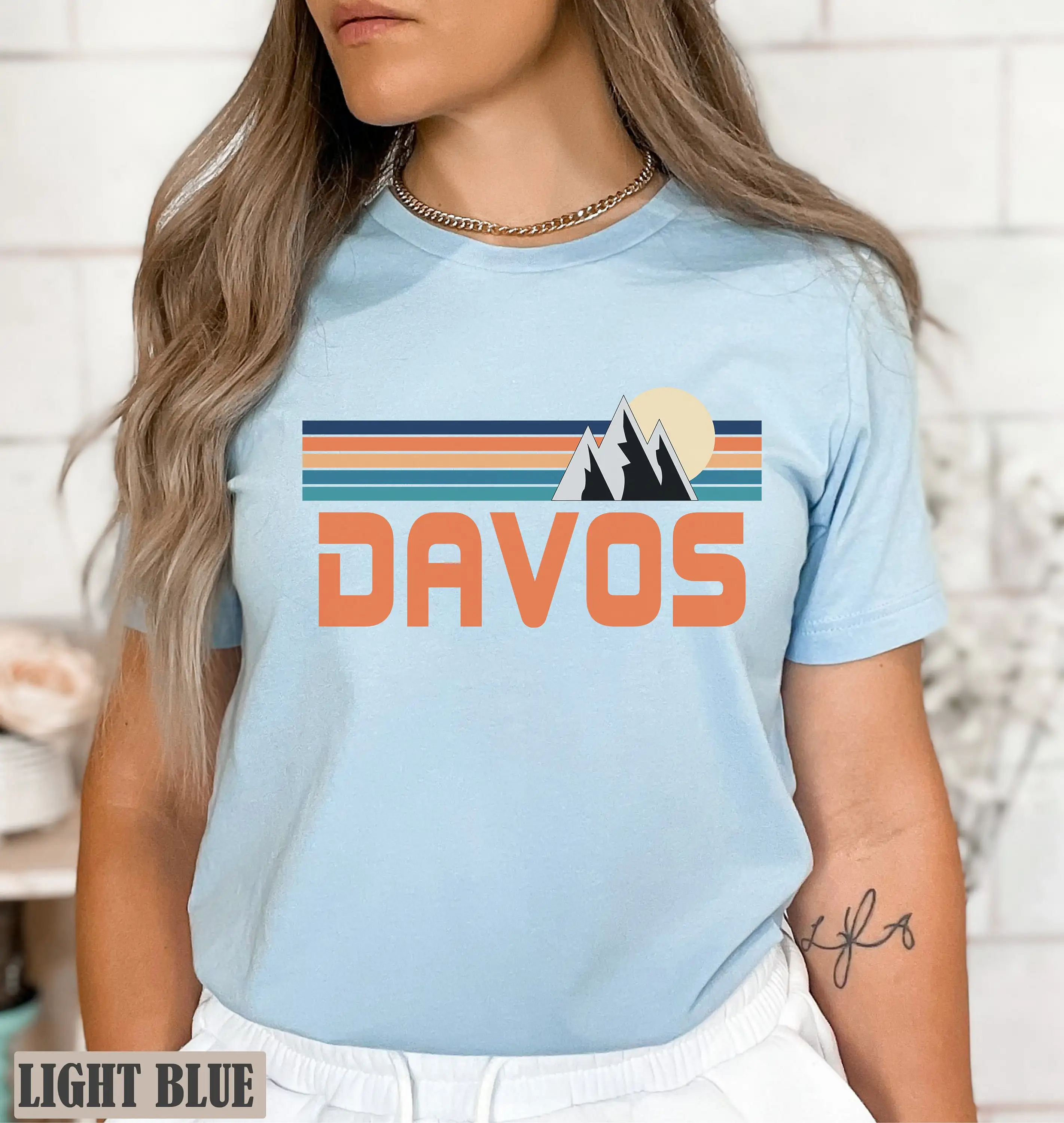 Davos T Shirt Switzerland Souvenir Mountain Ski Trip Group Vacation Skiing Hiking