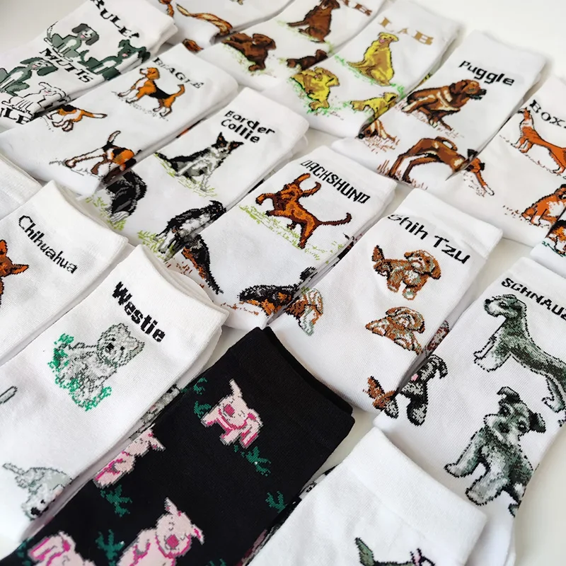 Nuevos calcetines divertidos de moda para mujer, calcetines Border Collie Schnauzer Lab Scottie Beagle Boxer Pug Bulldog Sheltie Golden Doodle Retriever