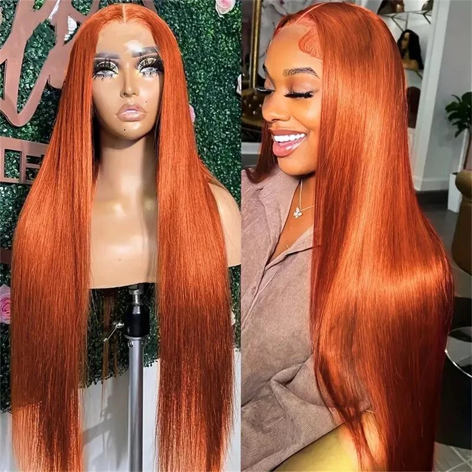 180 Density 13x6 Ginger Straight Lace Front Wig 350 Orange Color Transparent Lace Frontal Human Hair Wig Brazilian For Women