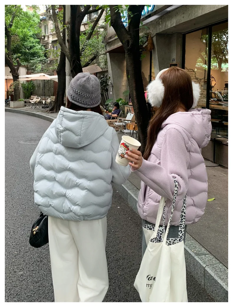 Solid Knitted Long Sleeve Cotton Jacket Autumn Winter Hooded Lightweight Warm Puffer Jackets Female Zipper Short Padded Parkas