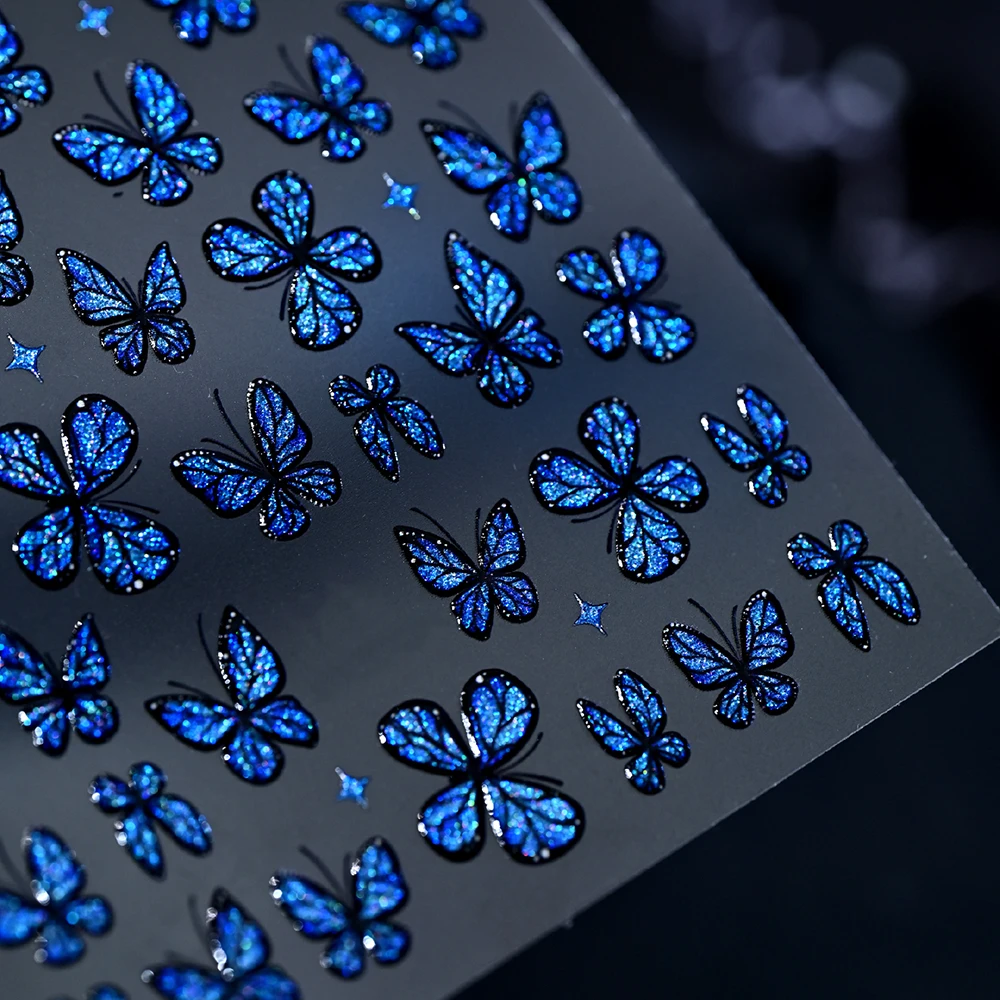 1 Stück 5D Traumhafte Laser-Glitzer-Schmetterling-Nagelaufkleber Glänzende Holographische Blaue Schmetterling-Nagelsticker Selbstklebende Maniküre-Zubehör – Detail 14