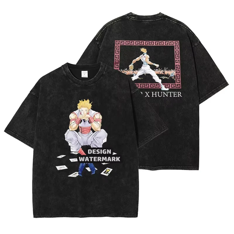 Hunter X Hunter Print Washed T-shirt Oversized Unisex Men Women Fashion Harajuku Casual Cotton Vintage Loose Streetwear Trendy