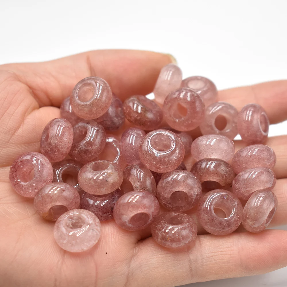 Fashion natural stone Strawberry Crystal 8x14mm round shape big hole bead For Bracelet Charms 50pcs/lot wholesale free shipping