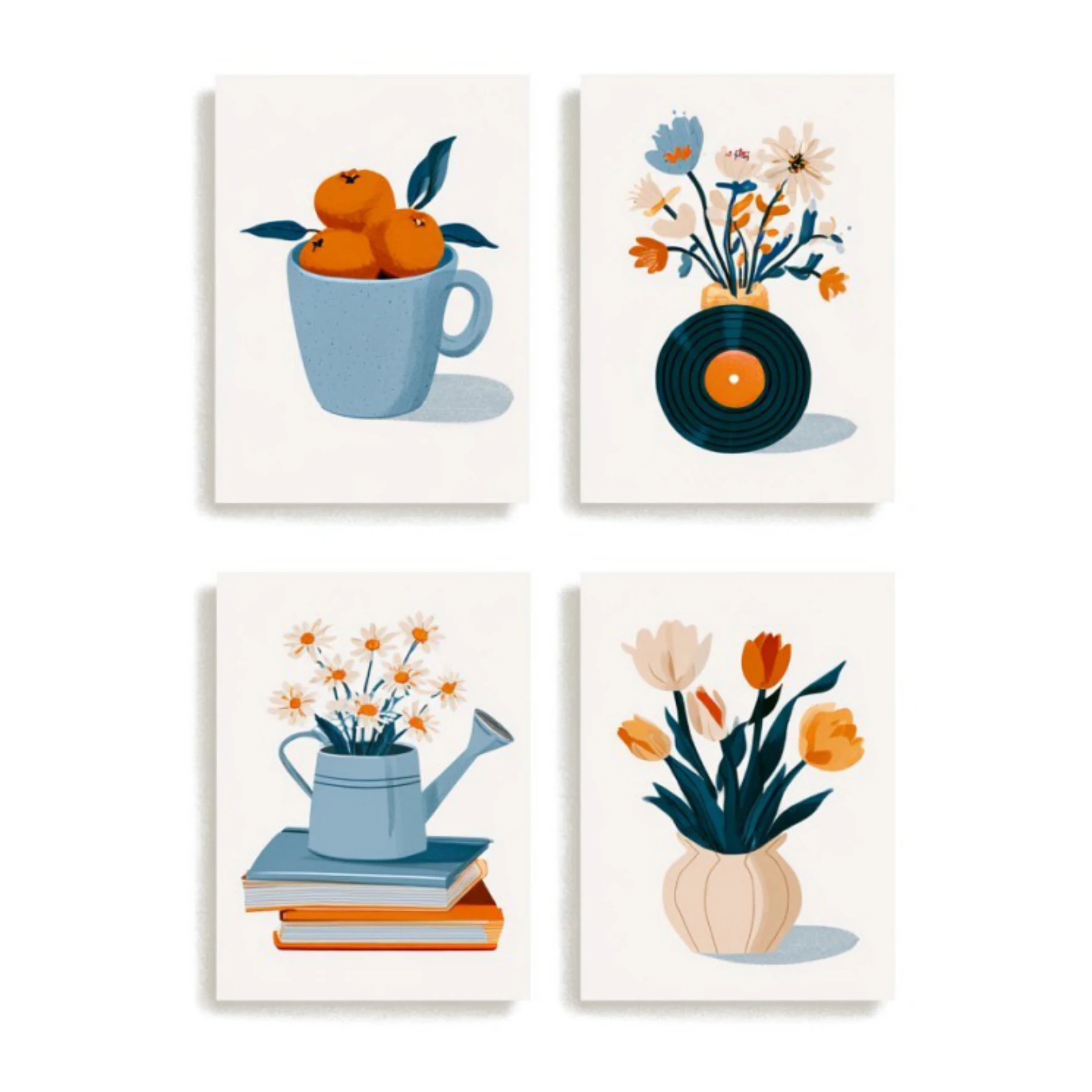 4PCS Hand Drawn Digital Oil Painting Paint By Number Plant bonsai Cartoon Canvas Requires Manual Completion Patience