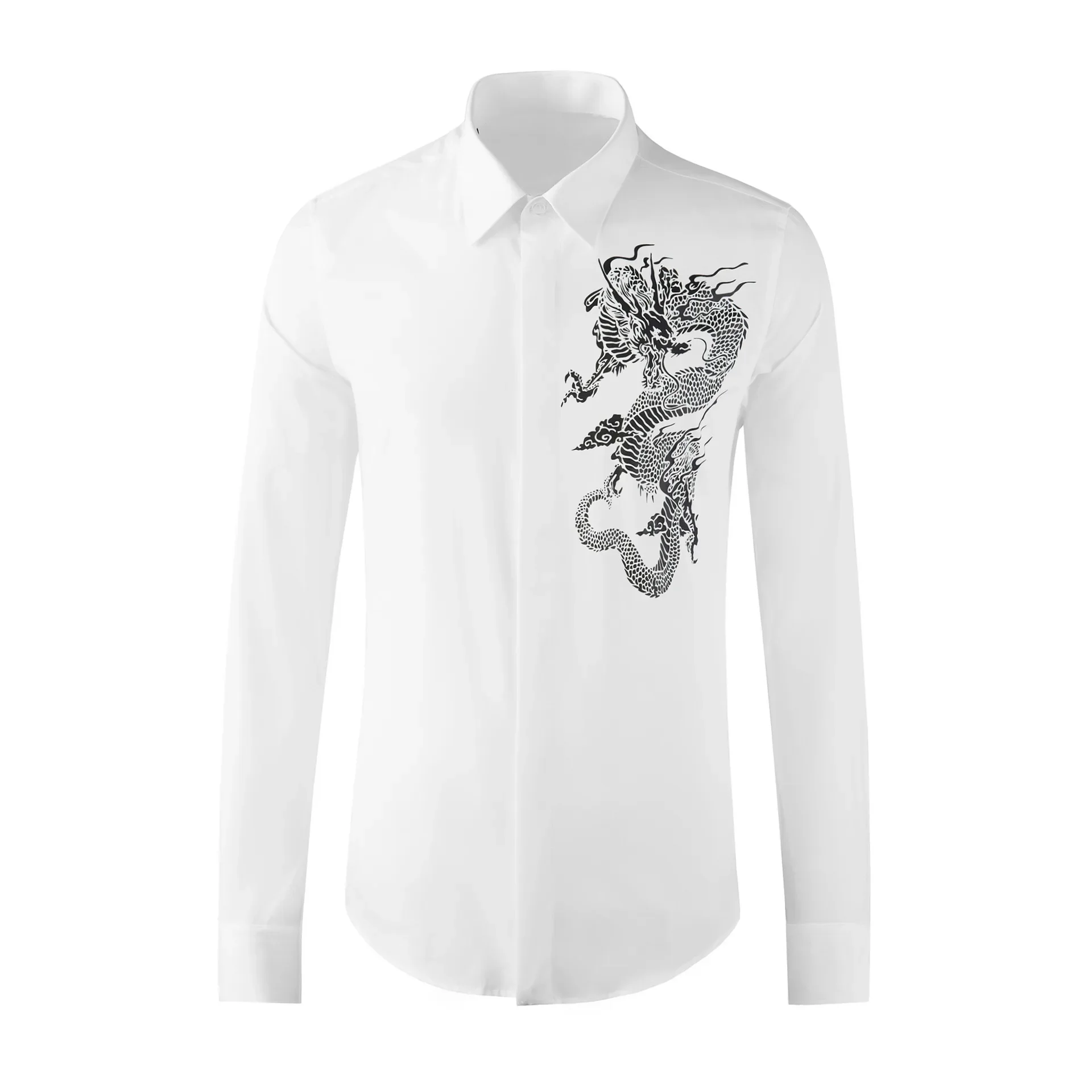 2024 Autumn/Winter Chinese Style Crazy Dragon Printed Long Sleeve Men's Shirt Trendy Brand Shirt Men's Hair Collection