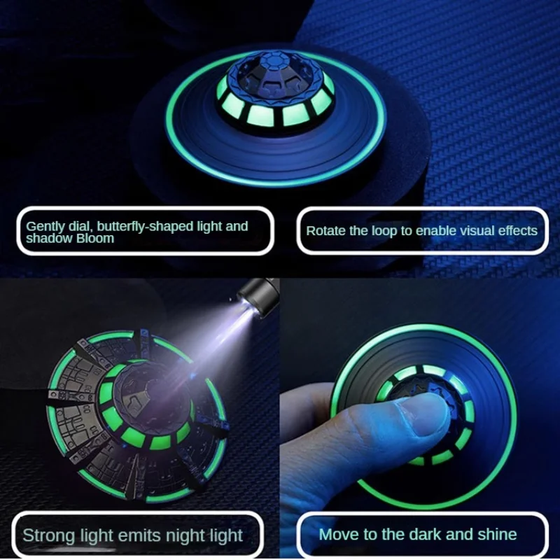 Stress Relief Toys Fingertip Gyro EDC Metal Alloy Luminous Fidget Spinner Relaxing Toys for Adults Kids Adhd Spaceship UFO