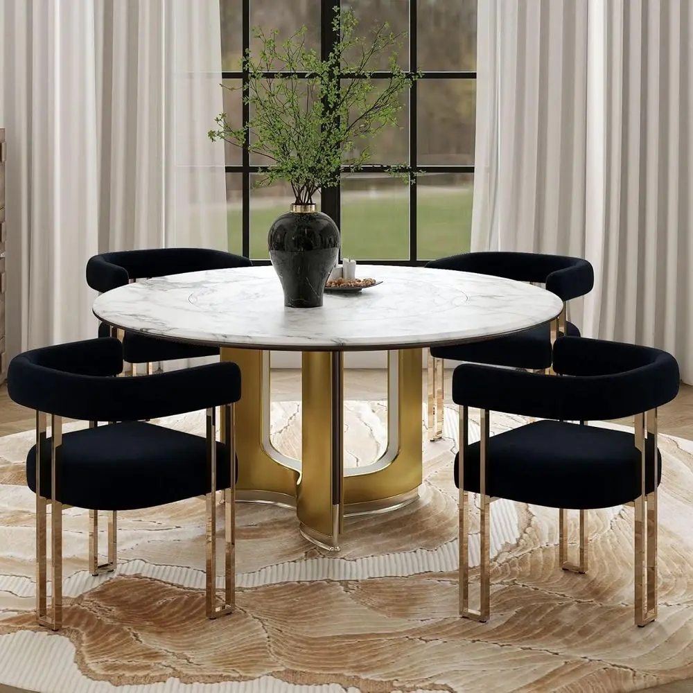 

Velvet Barrel Armchairs with Metal Legs, Black & Gold Accent Chairs for Dining or Living Room, Open-Back Style