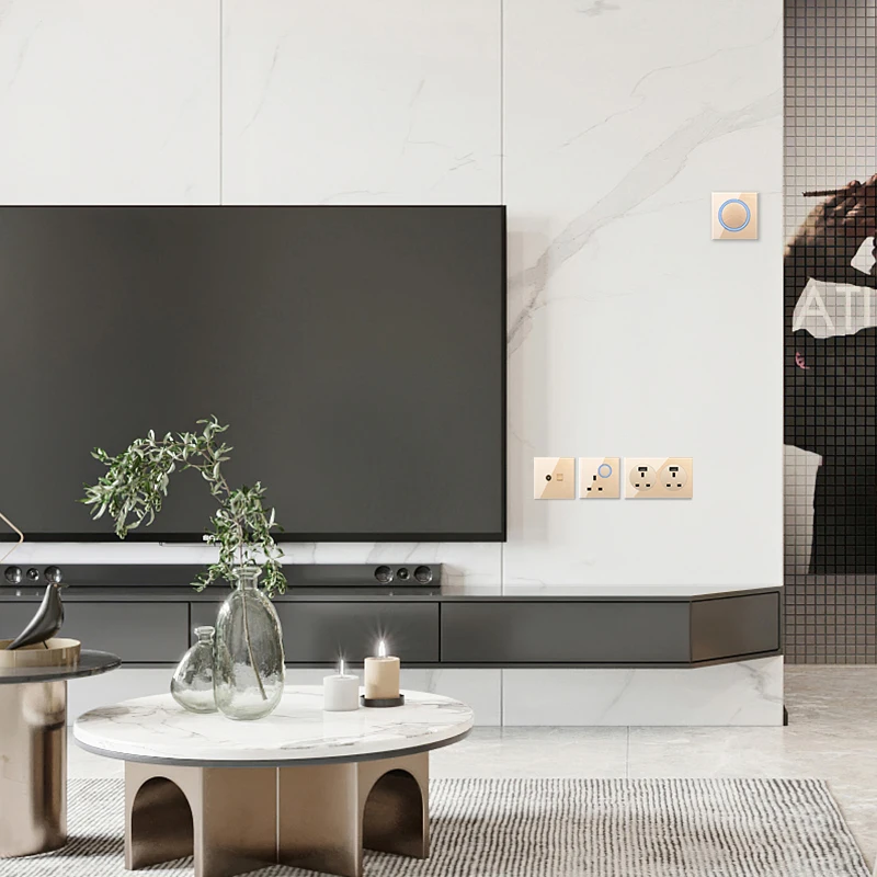 PSSRISE Home Socket EU UK Wall Switch Socket 2.1A USB Charging Power Socket Full Tempered Glass Panel Lighting Switch LED