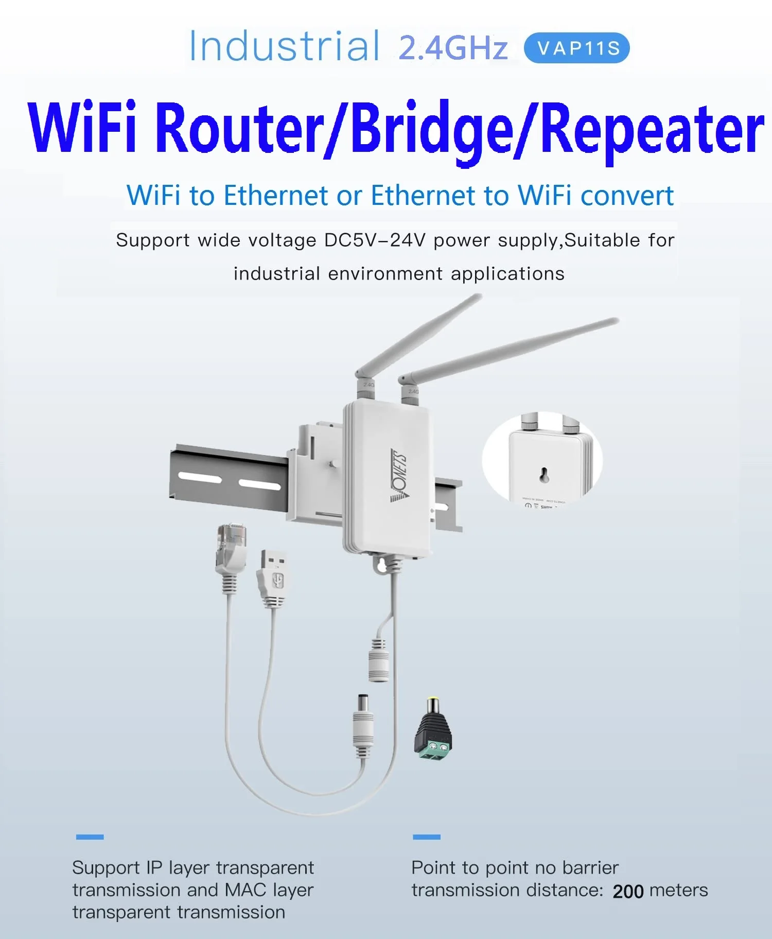 VONETS 2.4GHz WiFi Bridge/Mini Router/Wireless Repeater Hotspot Signal Extender Cover for DVR IoT PS3 PLC Network Devices VAP11S