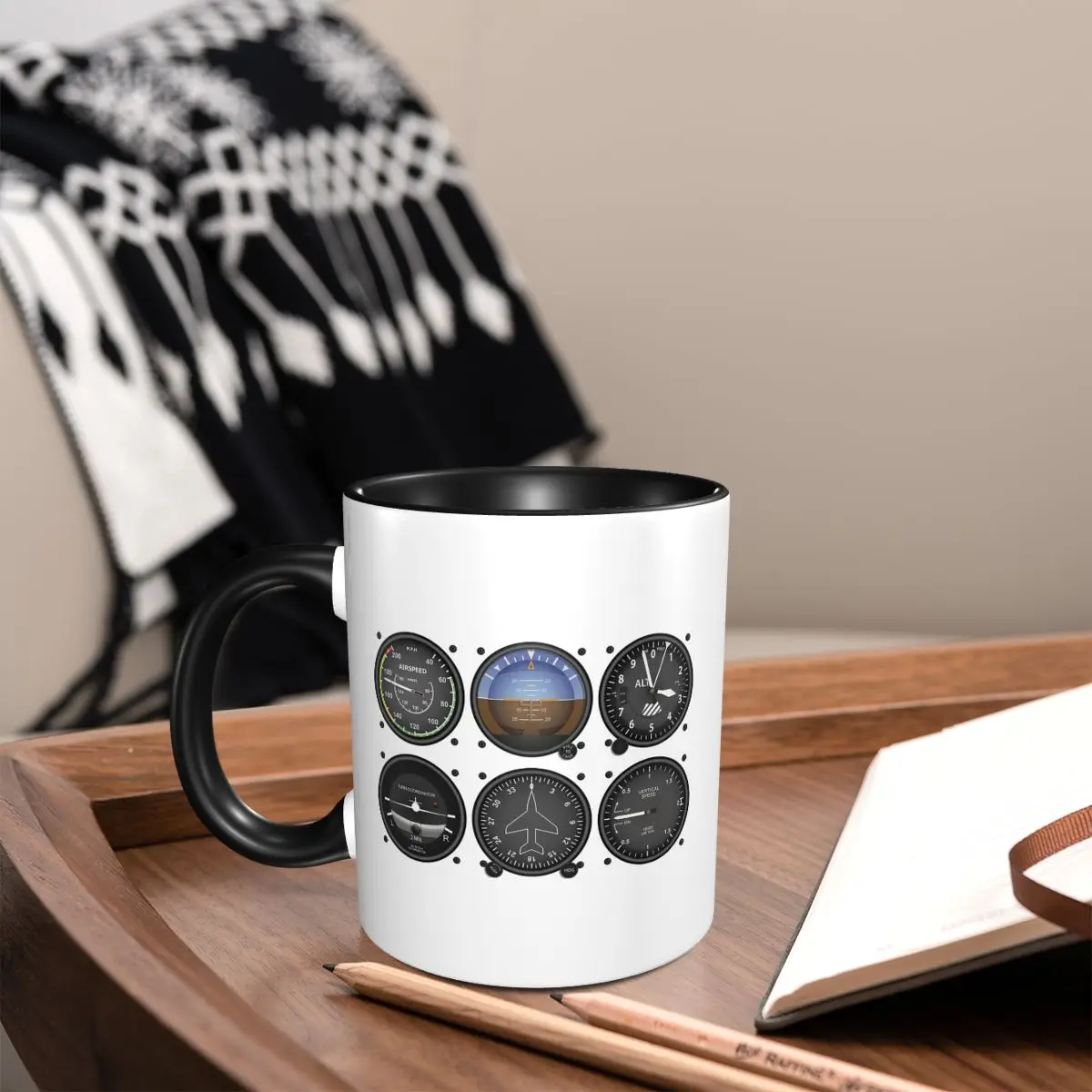 Pilot Top Airplane Six Pack Flight Instruments Mug Funny Ceramic Coffee Cups Tea Mugs Milk Cup Drinkware Gift for Friends