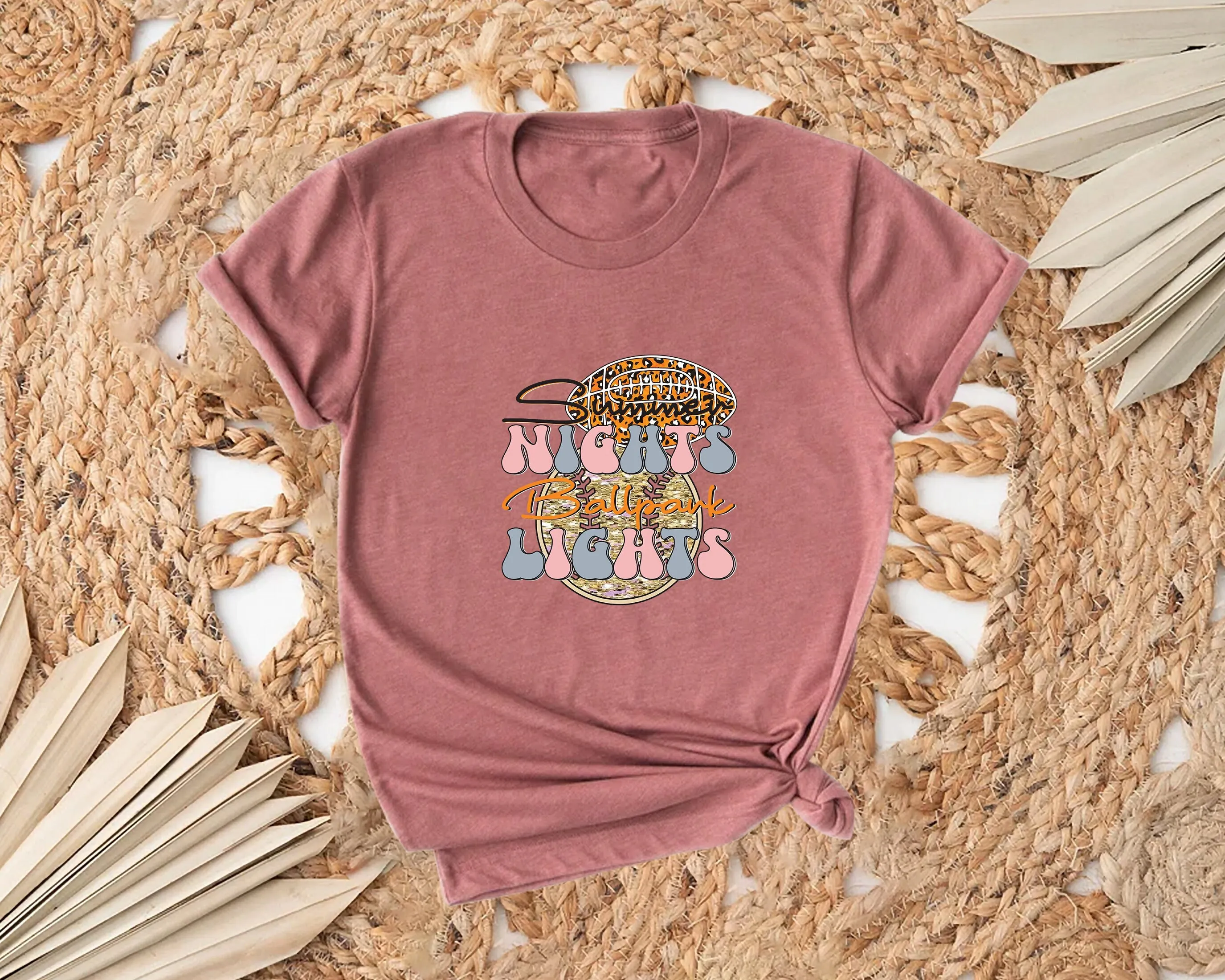 Summer Nights Ballpark Lights T Shirt Game Baseball Night Vibes Sports