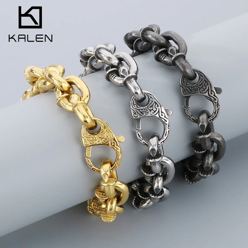 Hip Hop Big Nail Link Chain Bracelet Necklace For Men Vintage Stainless Steel 316L  Jewelry Polished Gold Color 16MM Accessories