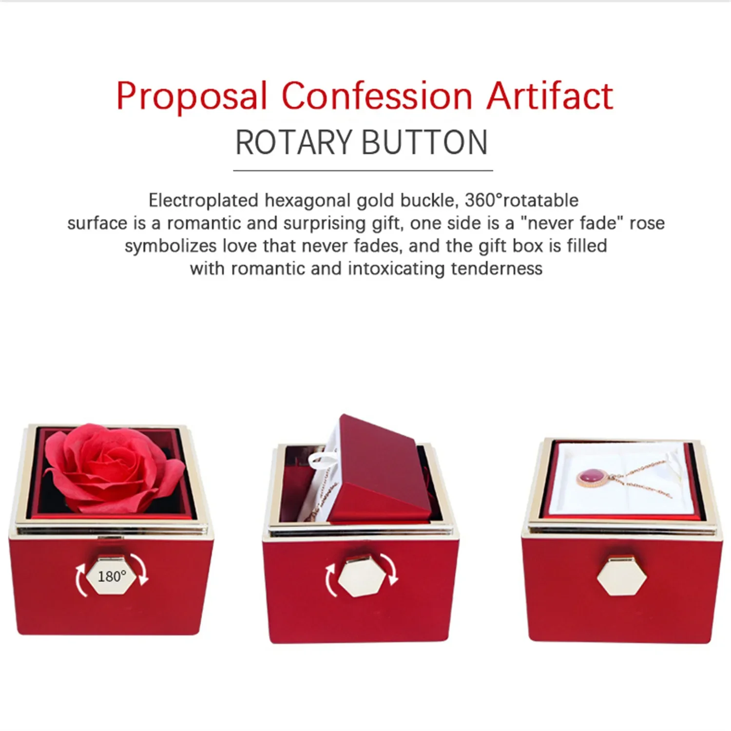 2024 New Valentine\'s Day Gift Custom for Women Double Heart Engraved Name Steel Necklace Eternal Rose Box Wedding Ring Box