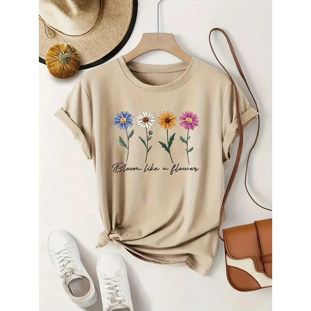 Women's Casual  T-Shirt Round Neck Short Sleeve Retro Floral Print Minimalist Fresh And Stylish Abstract Floral Classic Design