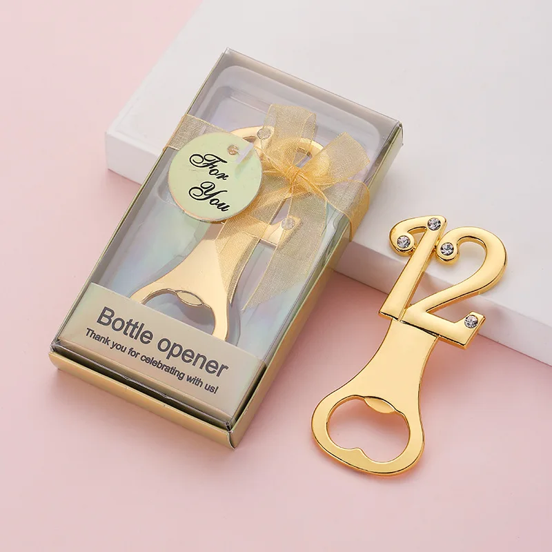 1PCS X Wedding Birthday Anniversary Gift Gold 12th Solid Metal Beer Opener with Gift Box Packaging