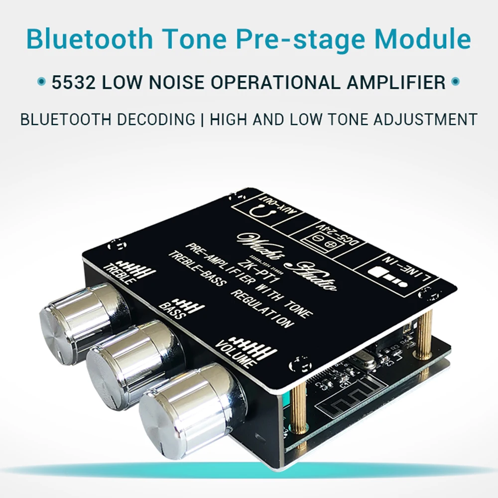 PT1 Bluetooth 5.0 Audio Decoding Board Stereo Tone Board Volume Controller Treble Bass Tonal preamp Amp Knob Amplifier Module