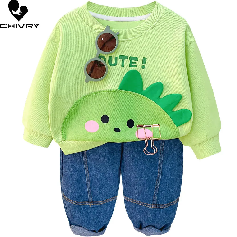 Neue Kinder Baby Herbst niedlichen Cartoon Tier Brief Pullover Sweatshirt Tops mit Jeans hosen Jungen Mädchen Mode Kleidung Sets