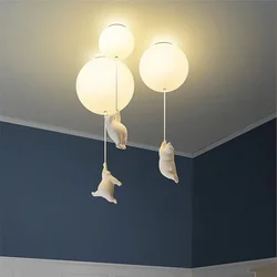 Designer Polar Bear Cartoon Pendant Chandelier for Kid Children Kindergarten Living Room Environment-friendly Resin LED Lamp