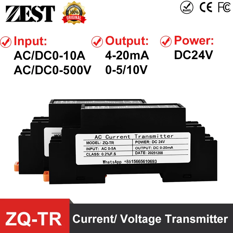 AC DC Current Voltage  Transmitter 0-10A 0-500V Input 4-20mA 0-5 0-10V Output DC24V Power Supply Signal Monitoring Isolator