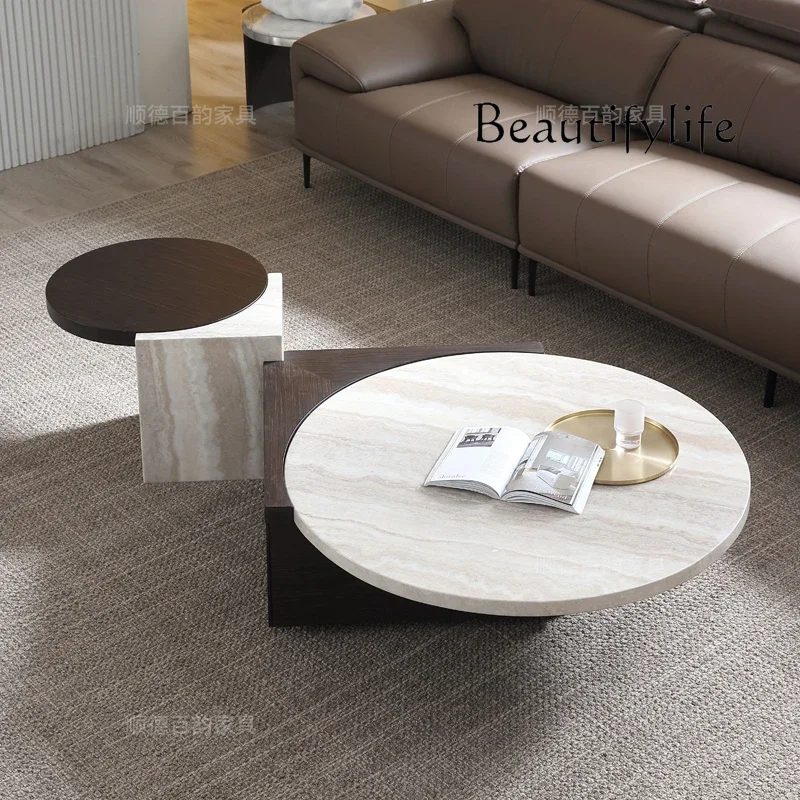 

ZL Villa model room yellow travertine marble coffee table home designer creative size coffee table combination