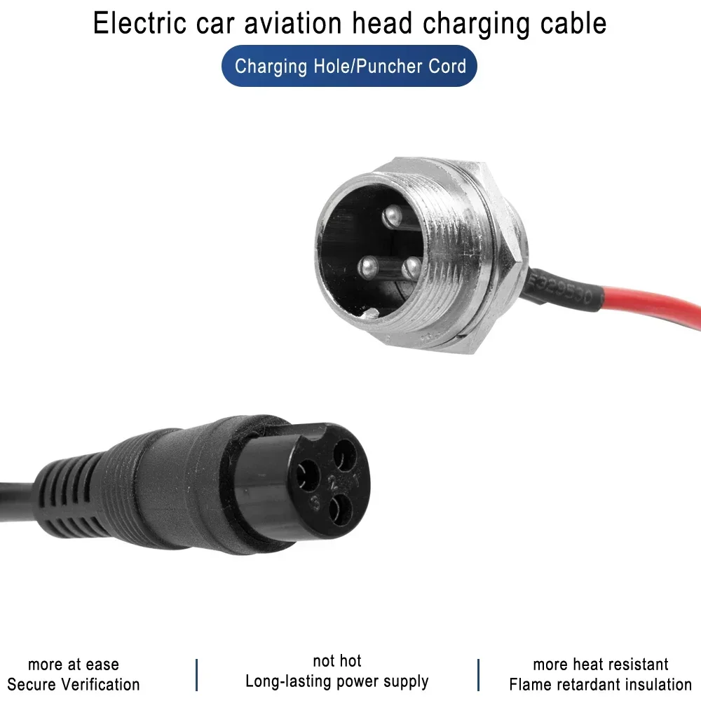 3 Pin Battery Charger Port Connector Jack Socket for Electric Scooter Part Three Hole Charging Cable Prong Inline Wire Connector