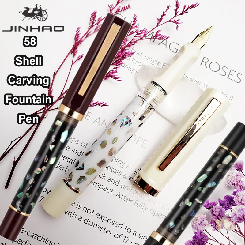 Jinhao Classic Fountain Pen with Shell Carving Hexagon Anti-Roll Barrel EF/F Iridium Nib Calligraphy Pens Luxury Souvenir Gifts
