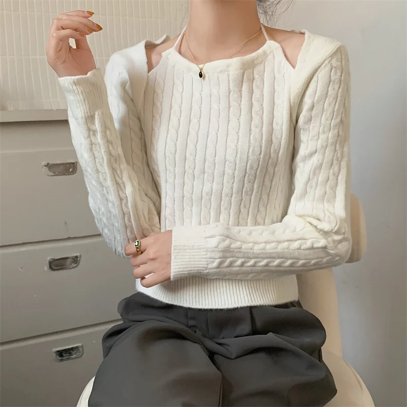 

Chic Korean Fashion Knit Women's Sweater Temperament Vintage High-grade Long-sleeved Pullover Fashion Slim-fit Soft Sweaters