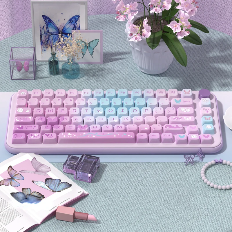 158 Keys/Set dream Butterfly Keycaps Girl Cute Kawaii Violet Keycaps Cherry Height for MX Switch DIY Mechanical Keyboards Gift