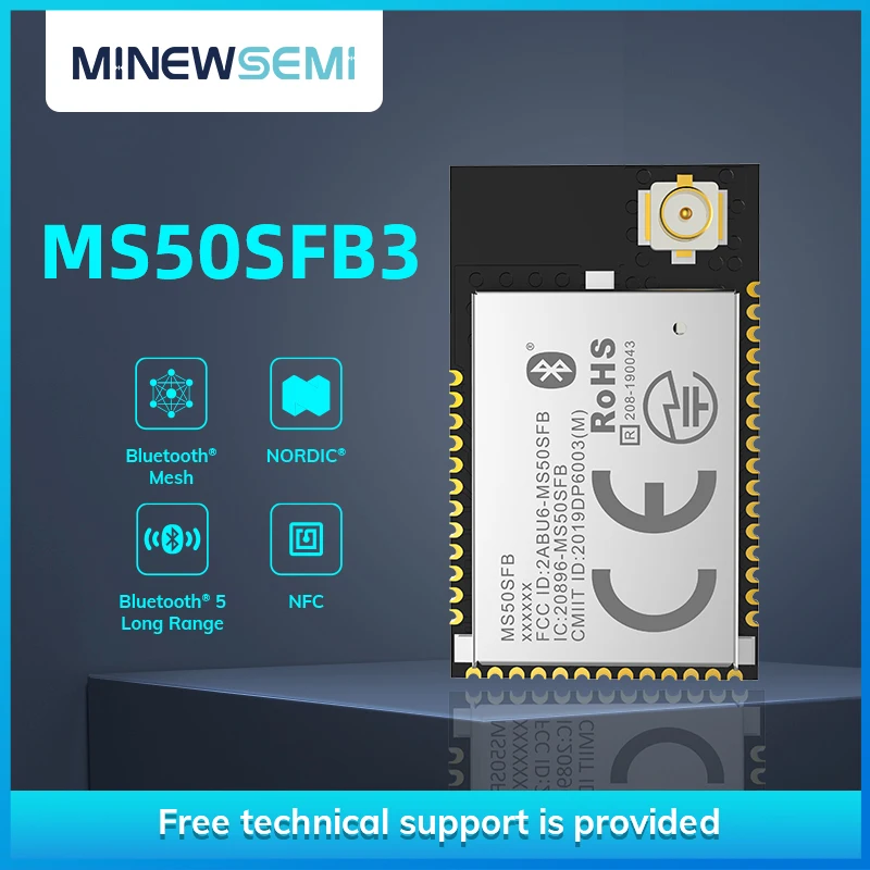 Minewsemi nRF52811 Smart Home Zigbee 2.4GHz Wireless Transmitter MS50SFB3 IPEX Receiver Bluetooth 5.1 Module with Ultra-low