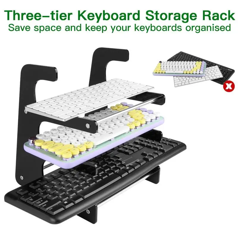 3 tier teclado armazenamento rack, display stand teclado mecânico, prateleira para computador