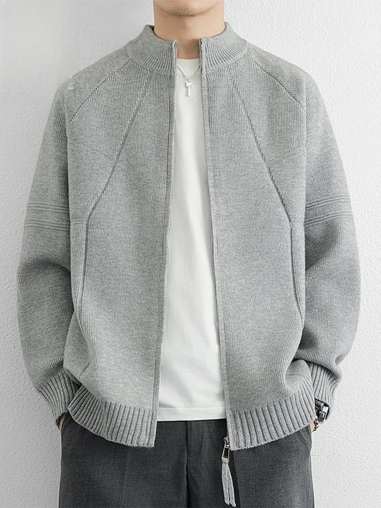 

Men's Winter Thiened Warm Stand Collar Open Cardigan Knitted Sweater Casual Sle Long Sve Zipper Closure Outerwear