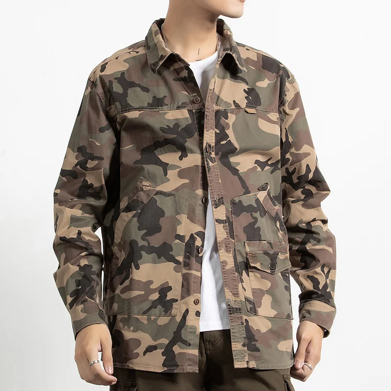 Herfst heren camouflage militaire shirts relaxed fit lange mouwen tactische werk shirts met zakken katoenen outdoor wandeltops