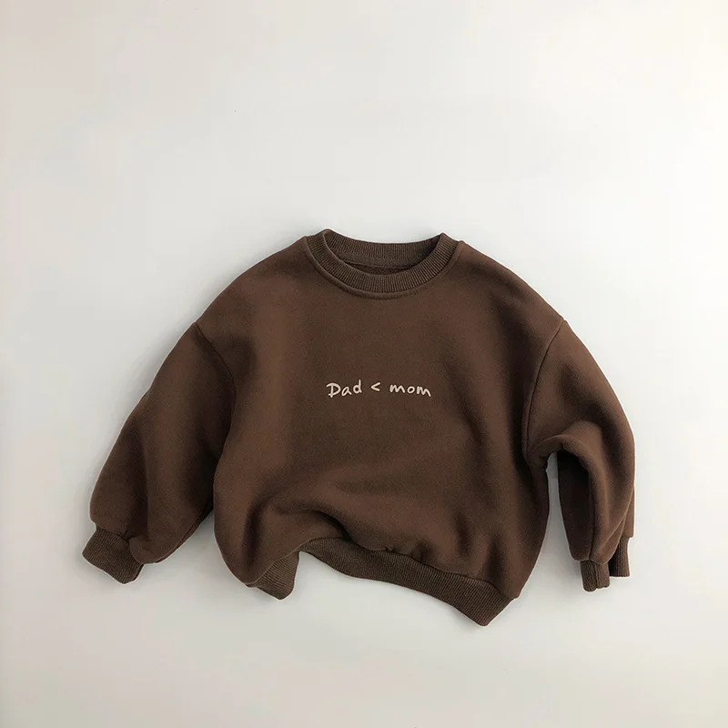 2025 Winter New Children Fleece Sweatshirt Boys Girls Letter Print Pullover Baby Plus Velvet Thick Tops Kids Warm Sweatshirt image 3