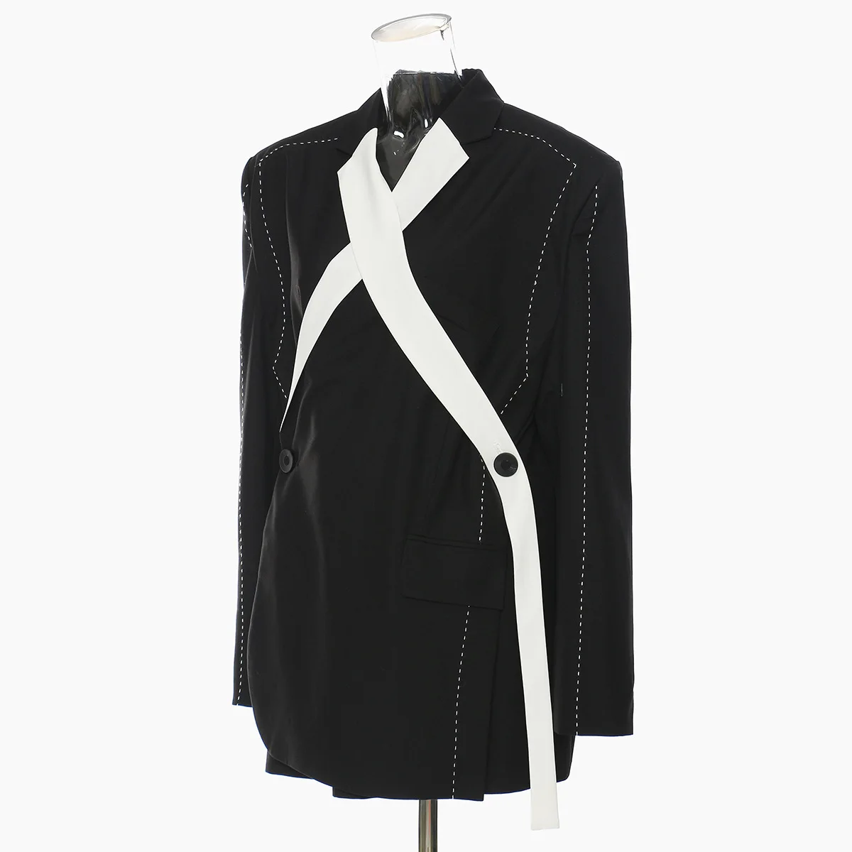 Bjtz preto branco emenda contrastante solto ajuste design com linha grossa para terno jaqueta 2025 primavera nova moda casaco feminino