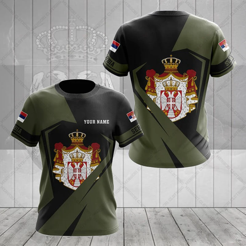 Serbia Emblem Olive Customize Graphic T-shirts Summer Unisex Oversized Tees Casual Short Sleeve Tops Adults and Kids Sportswear