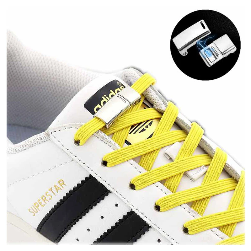 

No Tie Shoelaces Elastic Quickly Put On And Take Off In 1 Second Flat Shoe Laces Magnetic Metal Lock Lazy Shoelace Accessories