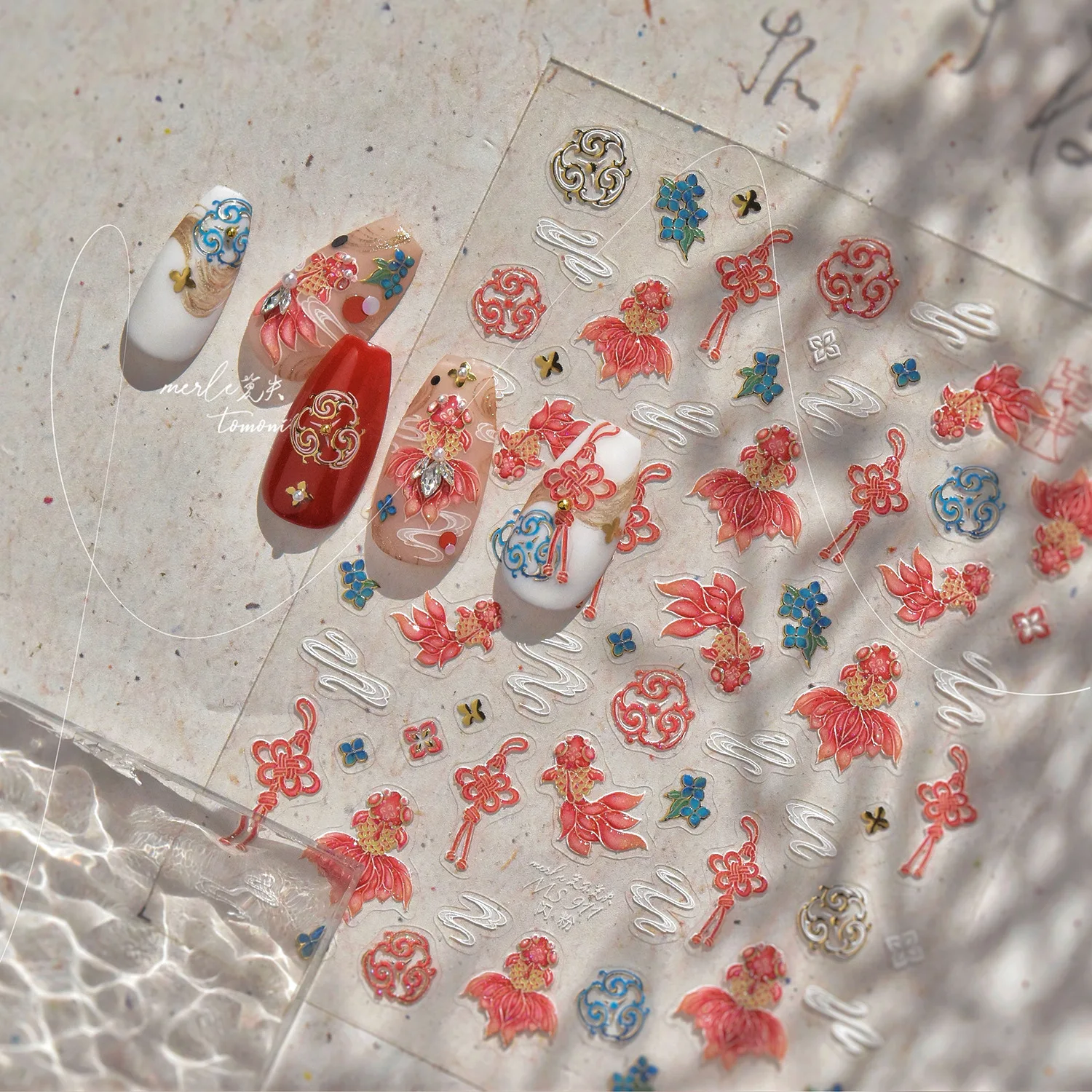 Lucky Red Koi Fish Butterfly Phoenix Chinese Knot Cloud High Quality Nail Stickers Nail Art Decal Design Manicure Tool MS-912