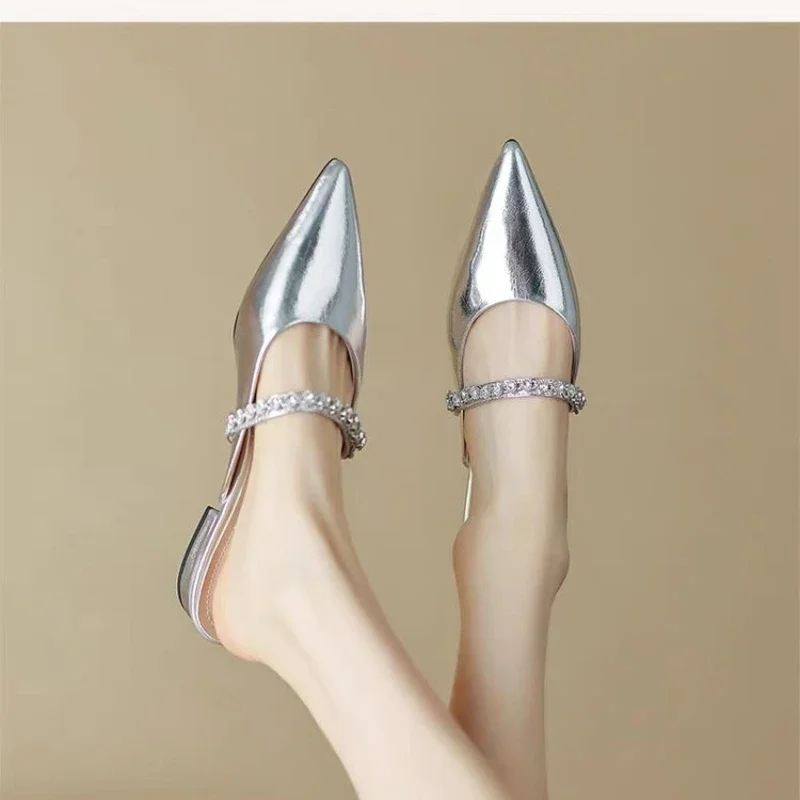 2024 New Women\'s Summer Slim Heel Pointed High Heel Rhinestone Slippers Women Heels Luxury Women\'s Shoes