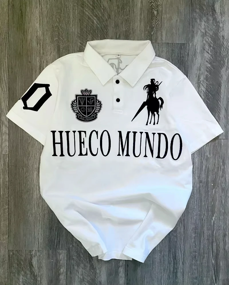 Y2K قميص بولو طباعة روك القوطي المتضخم تي شيرت الهيب هوب زر أسفل طوق قميص فاسق عادية المحملة الحد الأدنى والعصرية